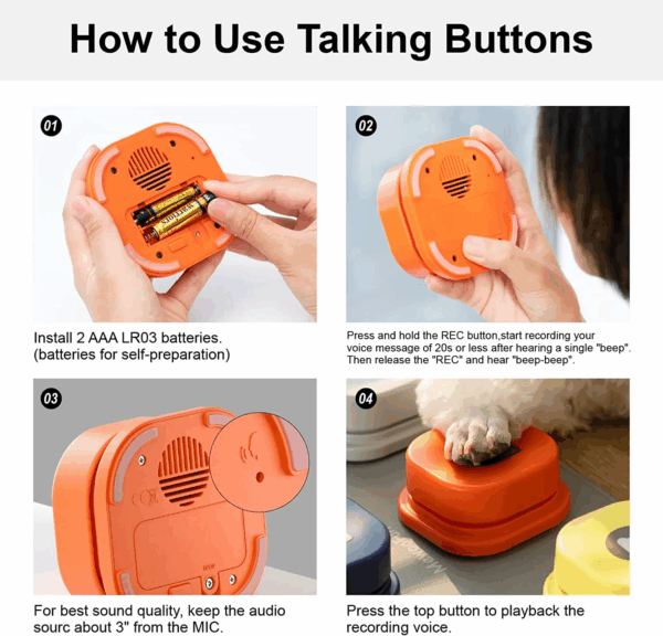 MEWOOFUN Dog Button Record Talking Pet Communication Vocal Training Interactive Toy Bell Ringer with Pad and Sticker Easy to Use - Image 5