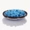 The SmartPawz snuffle mat laid flat, showing its blue felt strips and round shape before being cinched.