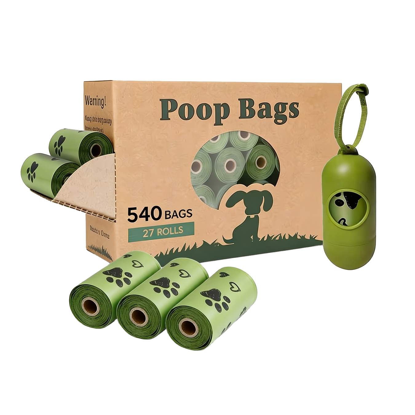 SmartPawz eco-friendly biodegradable dog poop bags 540 count with 27 refill rolls and green dispenser box